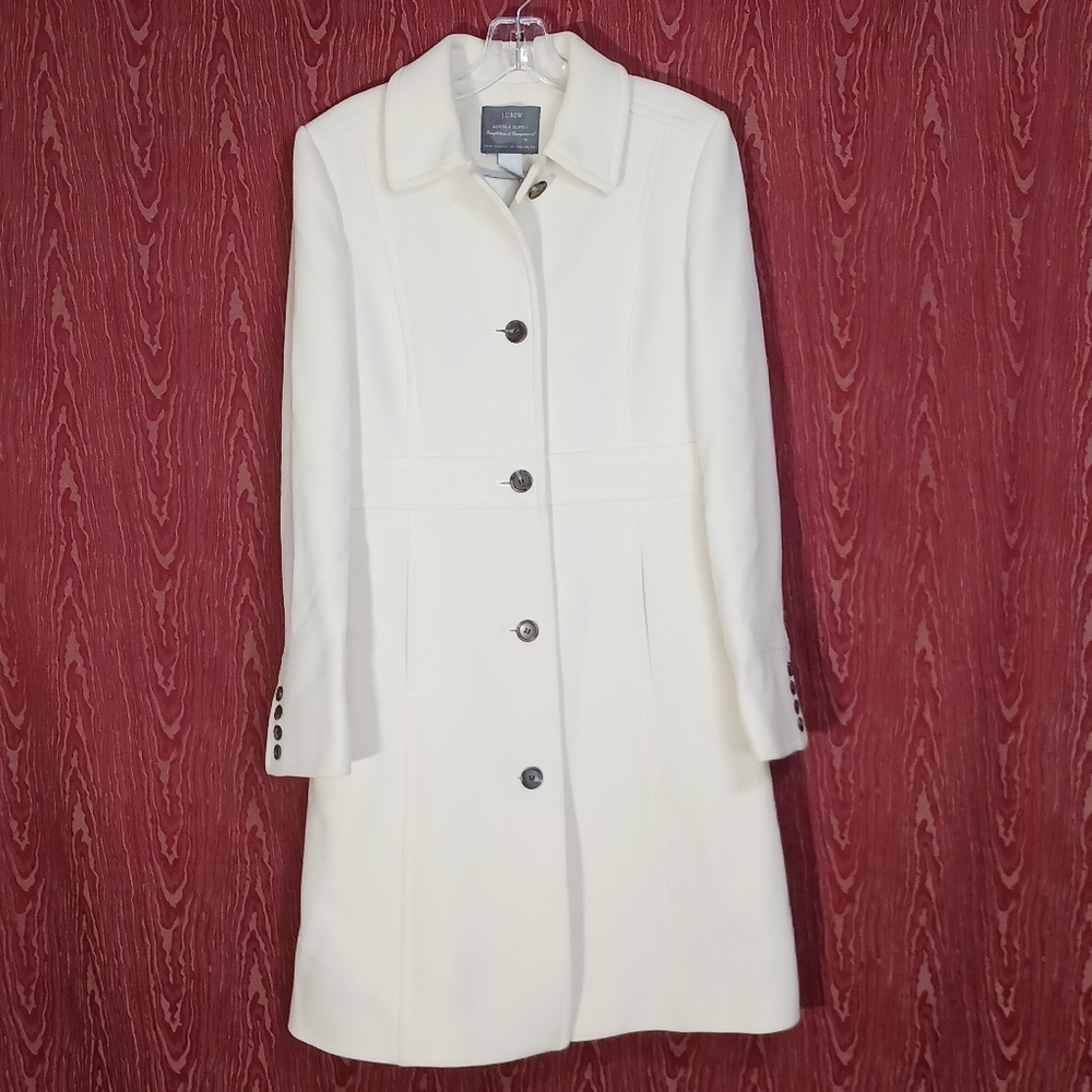 J. CREW Double Cloth Cream Collared Pockets Button Up 94% Wool Women's Size 8 - Picture 2 of 11